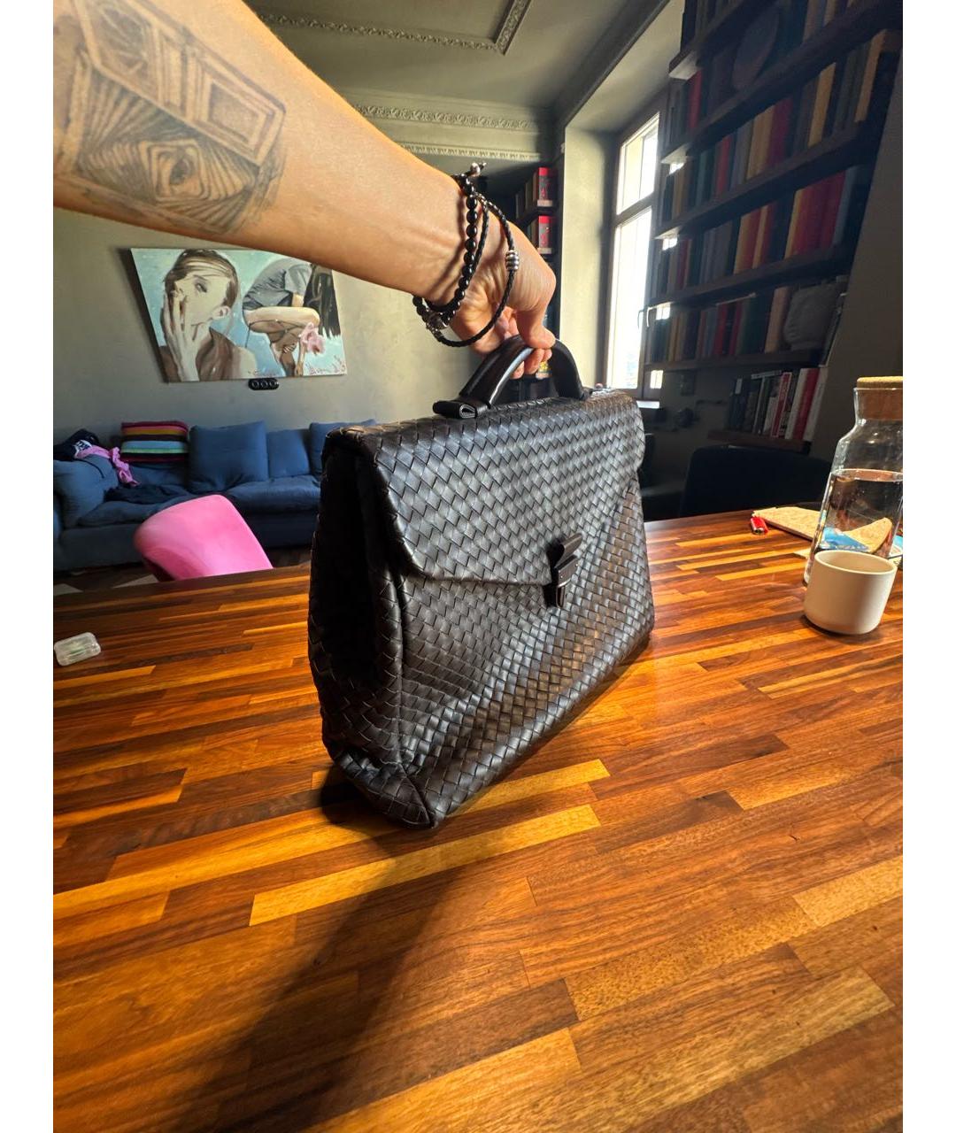 BOTTEGA VENETA Коричневый кожаный портфель, фото 2