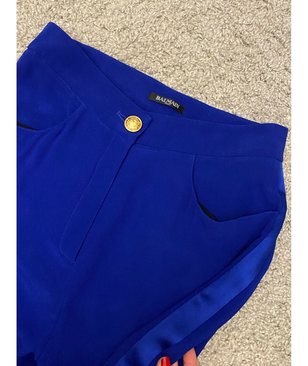BALMAIN Синие вискозные прямые брюки, фото 6