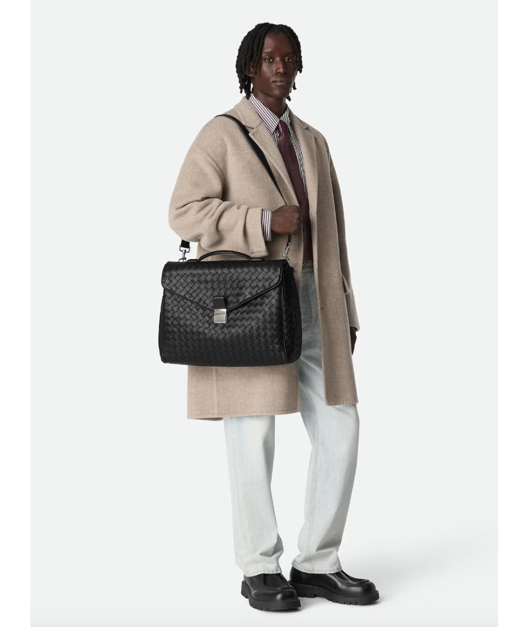 BOTTEGA VENETA Черный кожаный портфель, фото 2