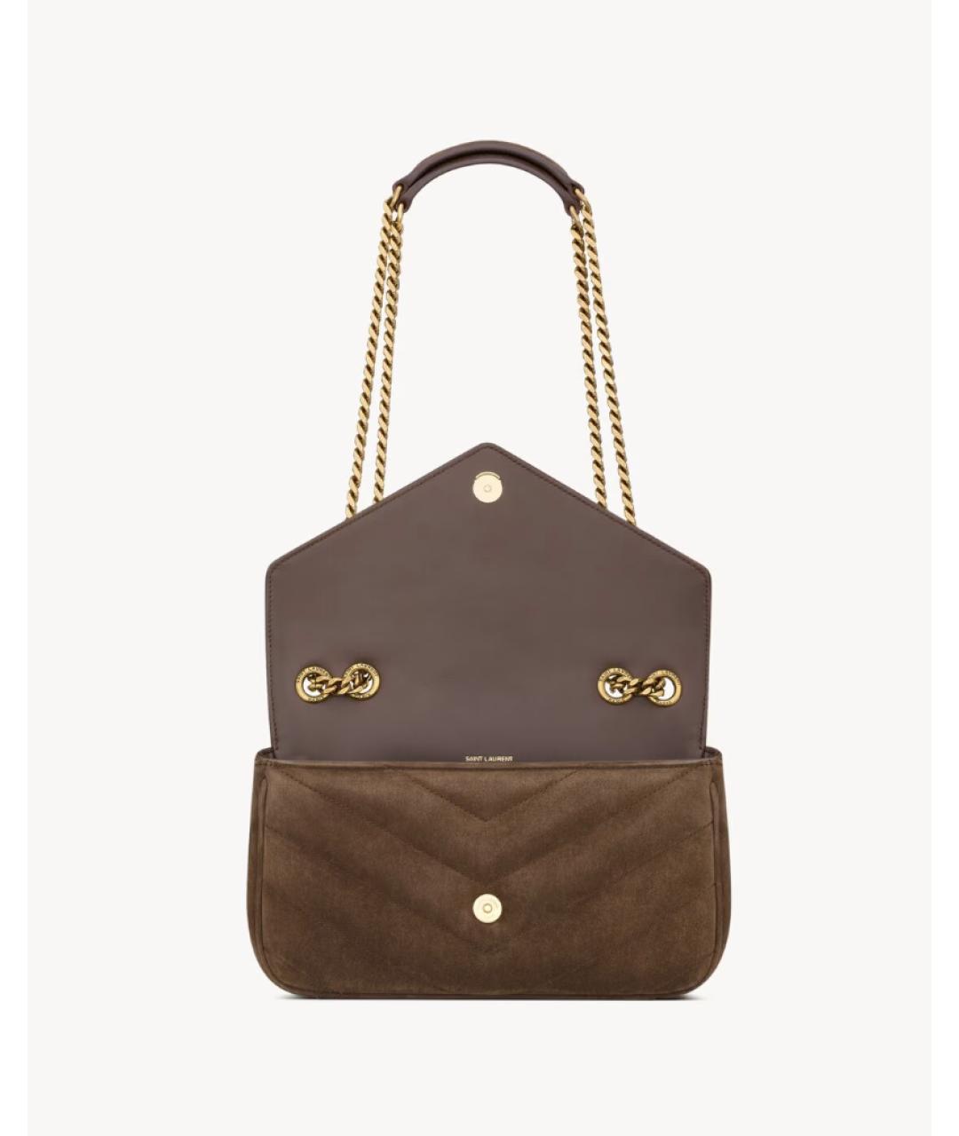 SAINT LAURENT Коричневая замшевая сумка через плечо, фото 4