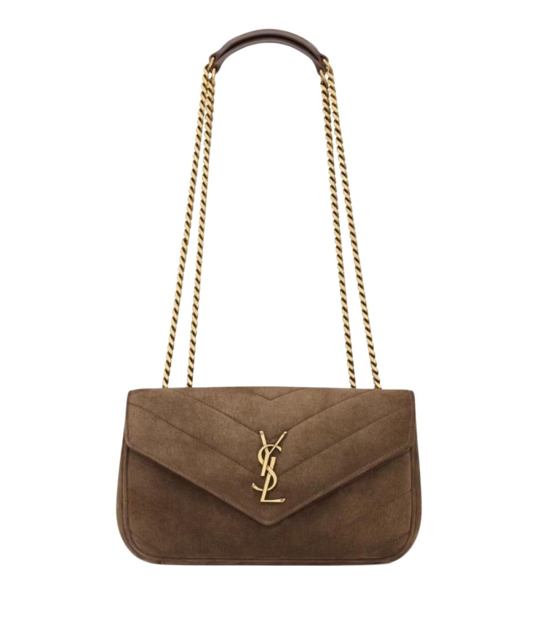 SAINT LAURENT Коричневая замшевая сумка через плечо, фото 1