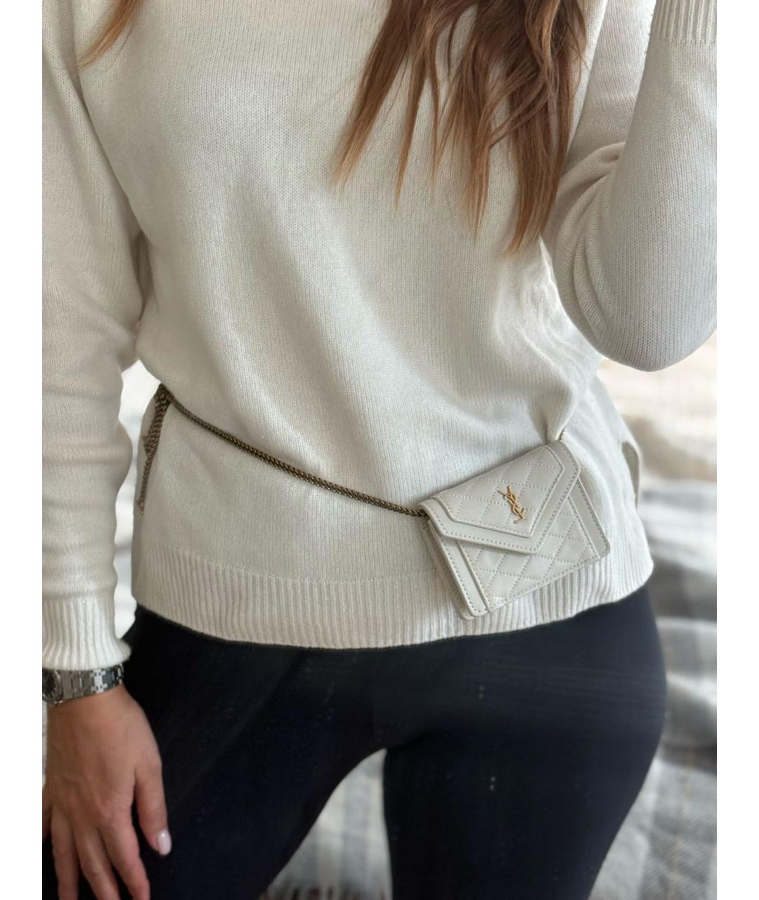 SAINT LAURENT Белая кожаная поясная сумка, фото 4