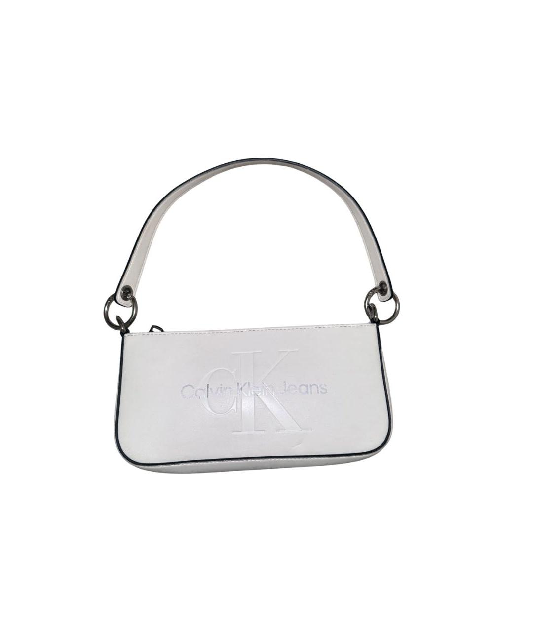CALVIN KLEIN Белая кожаная сумка с короткими ручками, фото 3