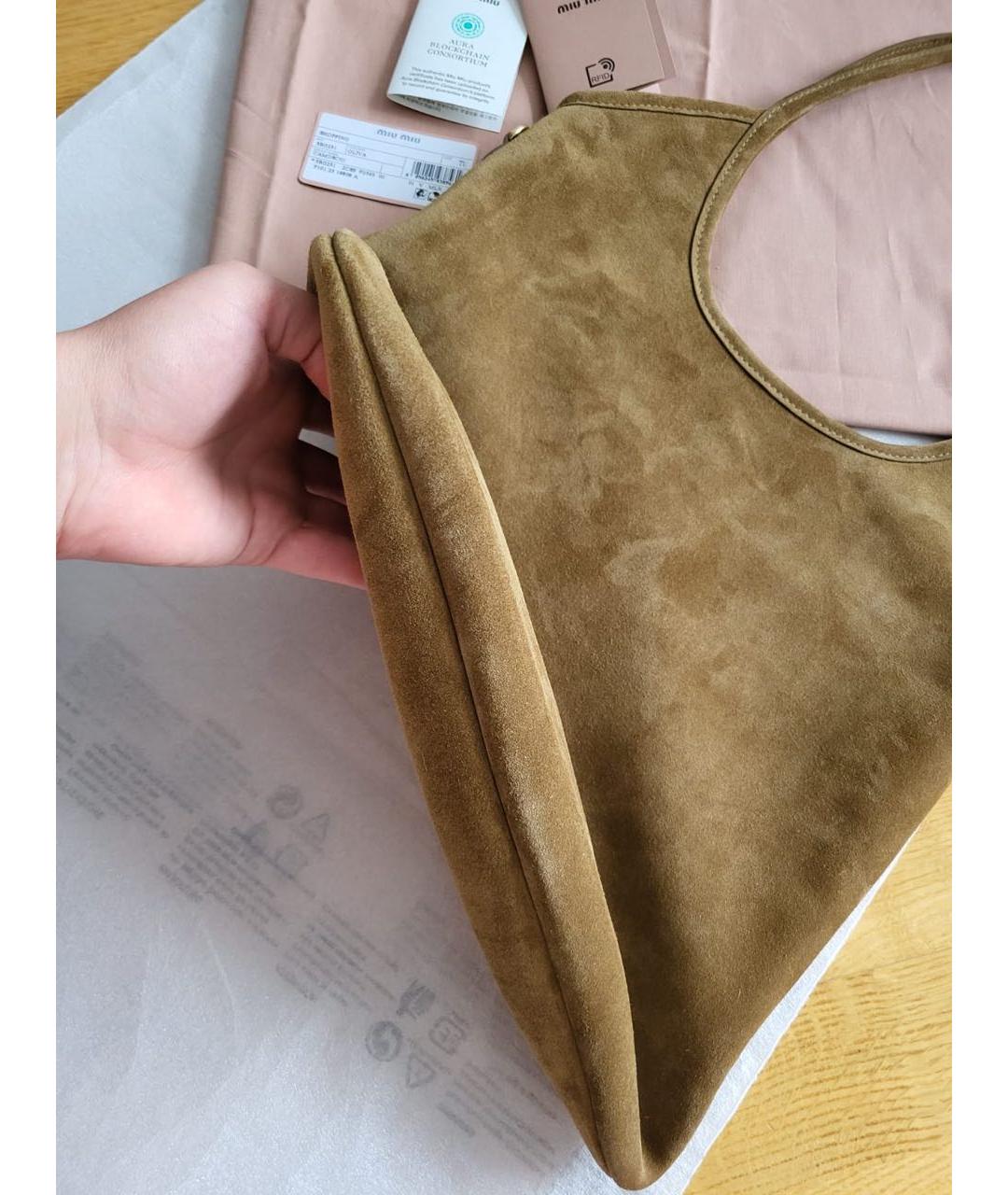 MIU MIU Коричневая замшевая сумка с короткими ручками, фото 2