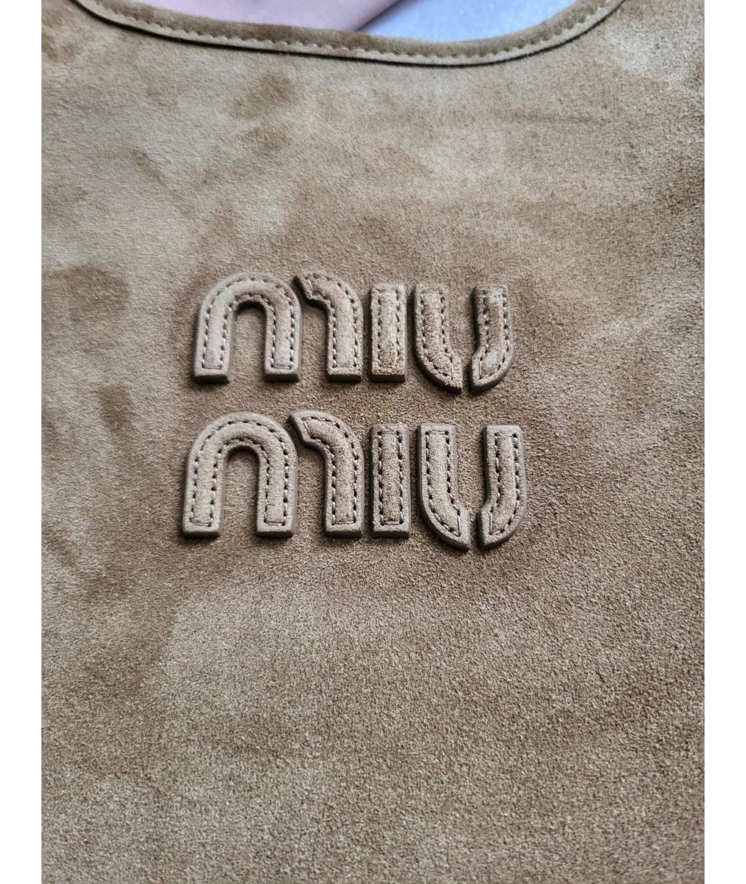 MIU MIU Коричневая замшевая сумка с короткими ручками, фото 5