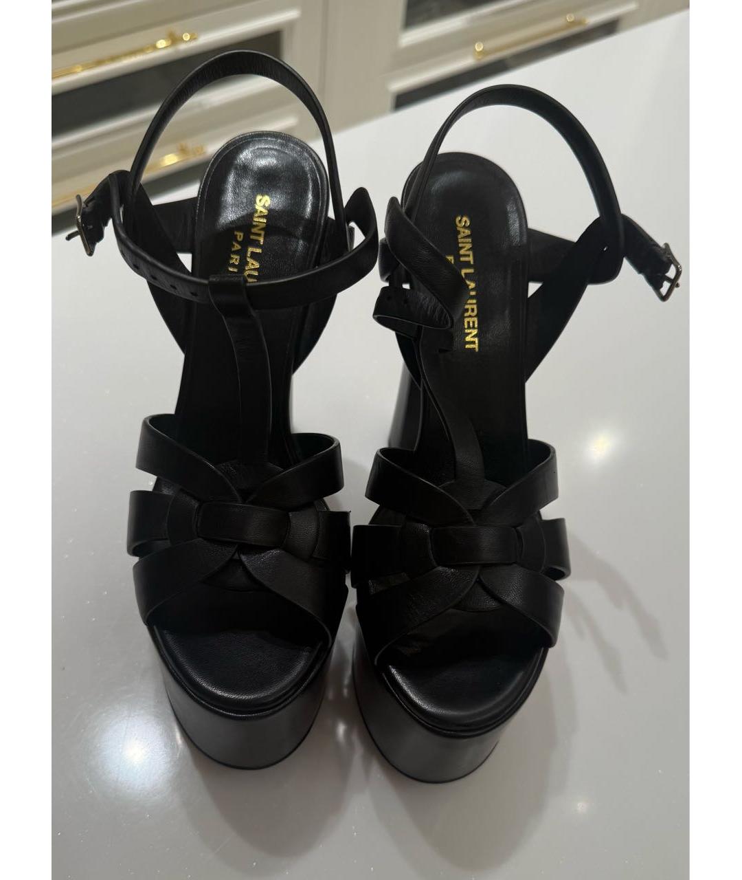 SAINT LAURENT Черные кожаные босоножки, фото 2