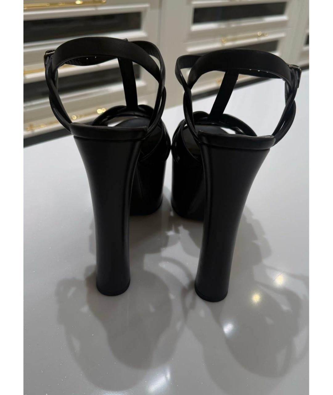 SAINT LAURENT Черные кожаные босоножки, фото 4