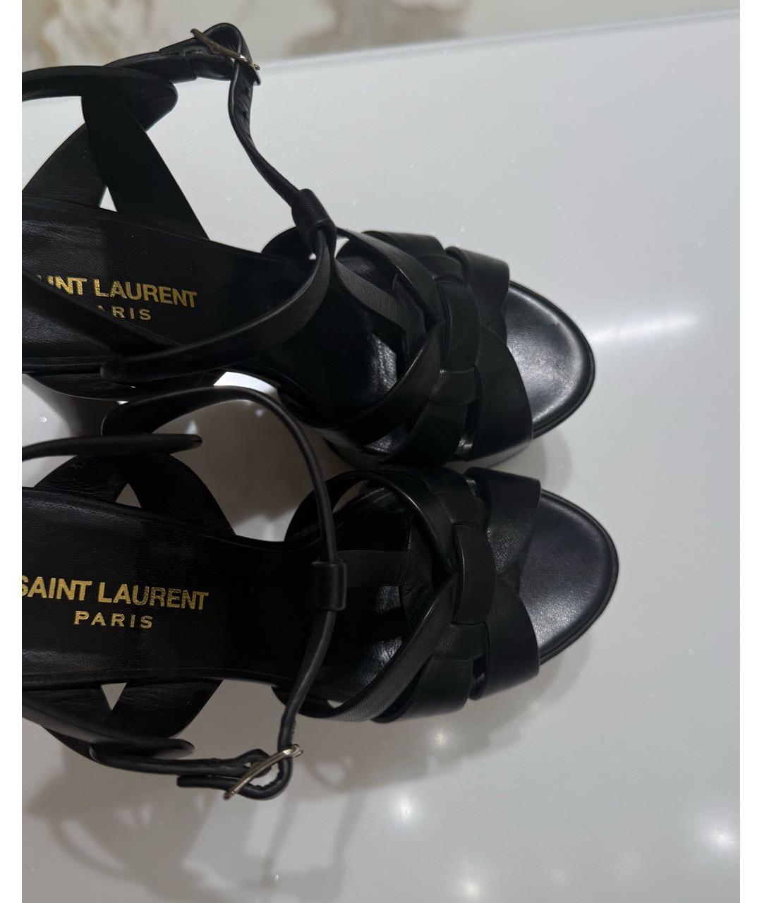 SAINT LAURENT Черные кожаные босоножки, фото 5