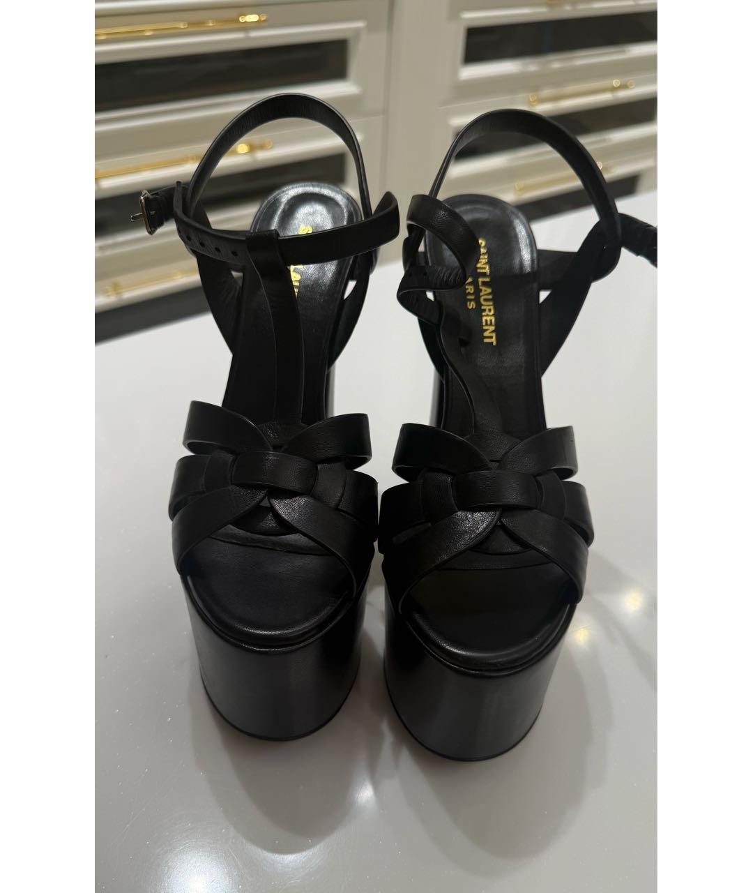 SAINT LAURENT Черные кожаные босоножки, фото 3