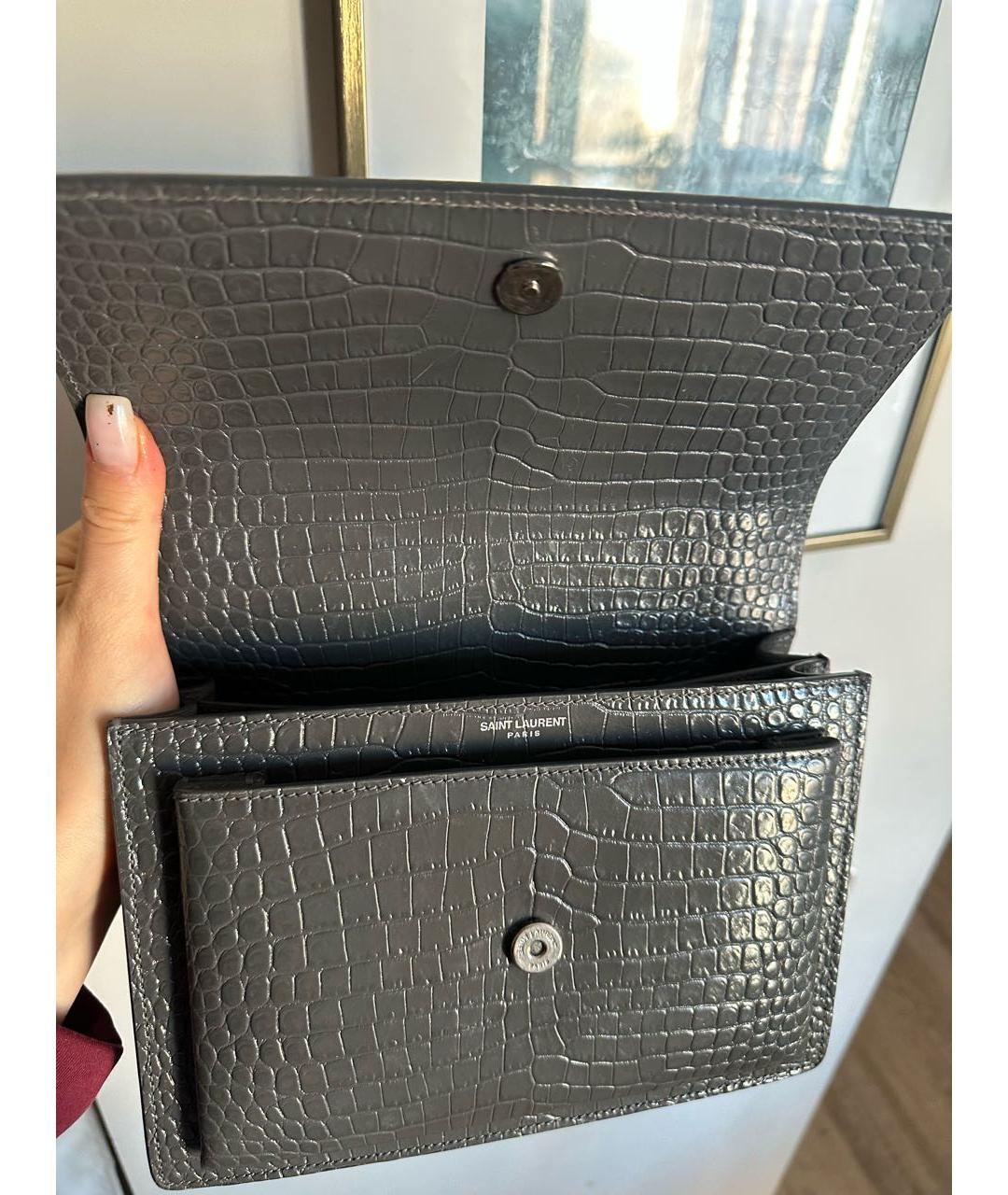 SAINT LAURENT Антрацитовая кожаная сумка через плечо, фото 4