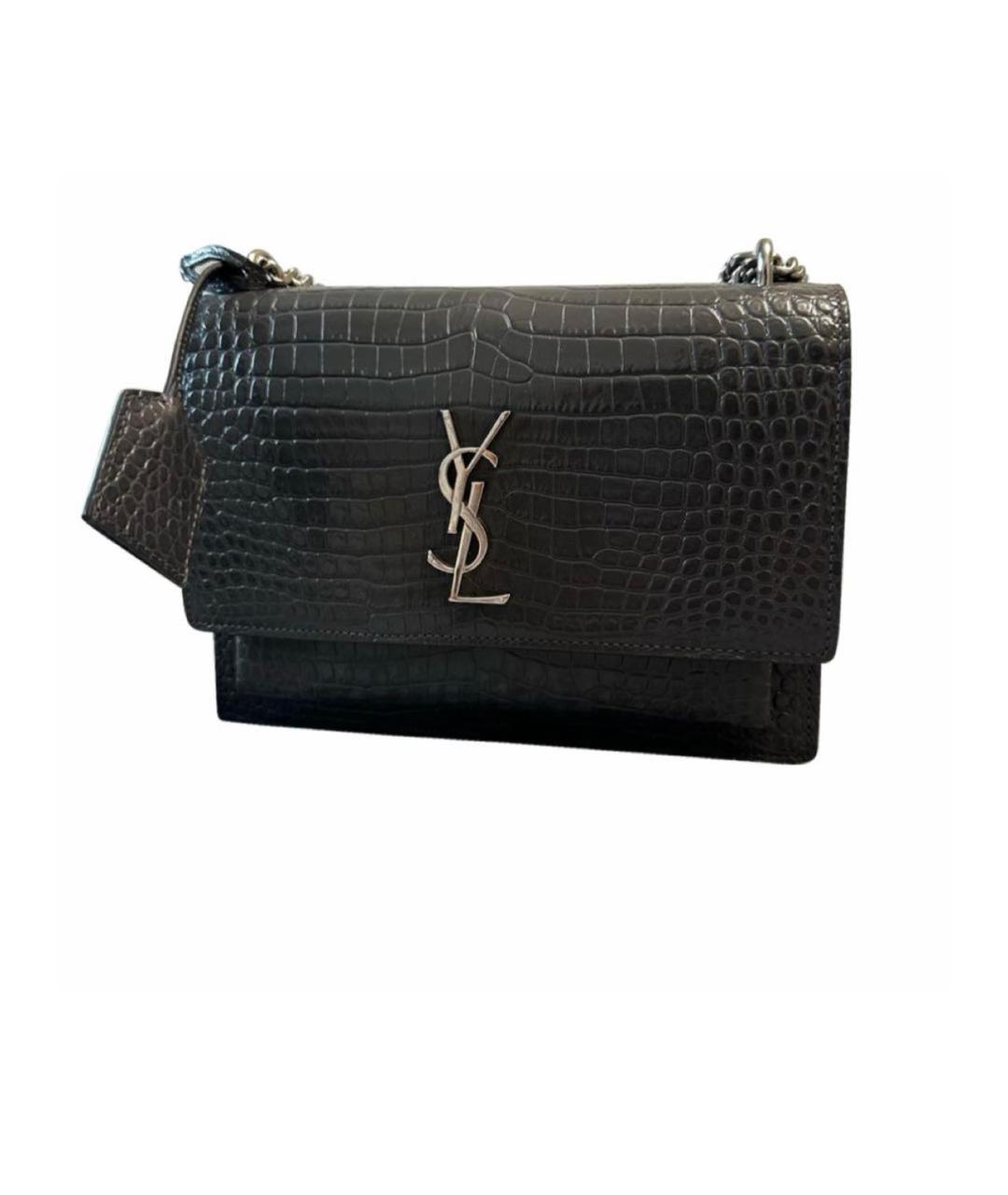 SAINT LAURENT Антрацитовая кожаная сумка через плечо, фото 6