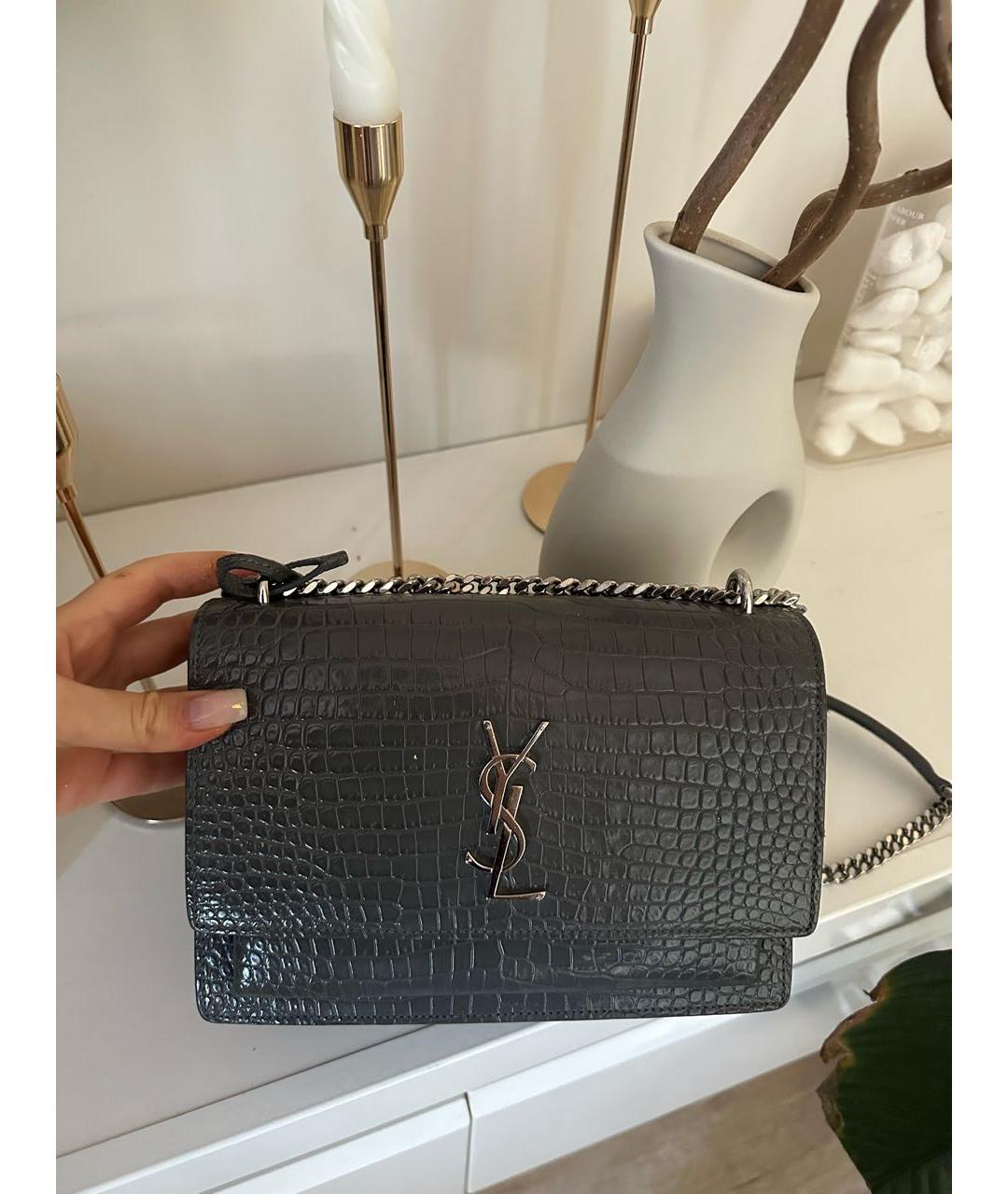 SAINT LAURENT Антрацитовая кожаная сумка через плечо, фото 2