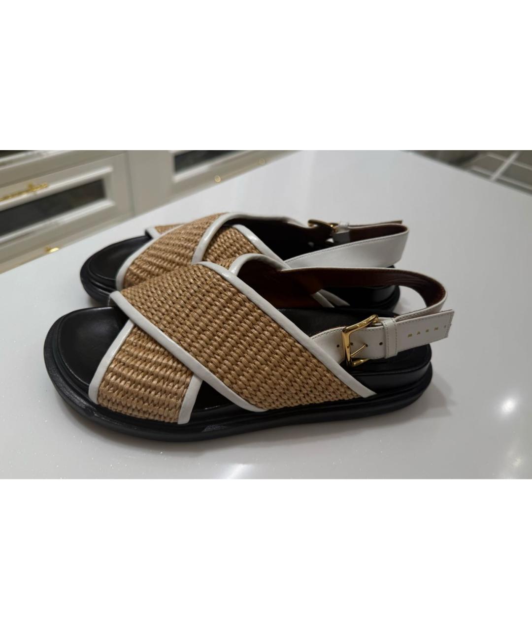 MARNI Бежевые кожаные сандалии, фото 7