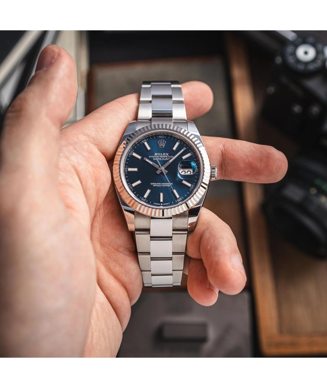 ROLEX Синие часы из белого золота, фото 2