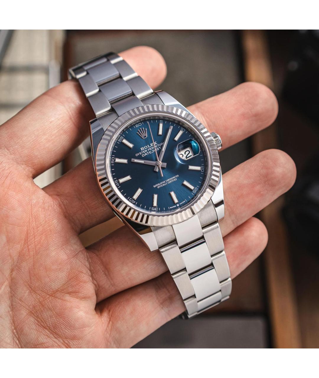 ROLEX Синие часы из белого золота, фото 3