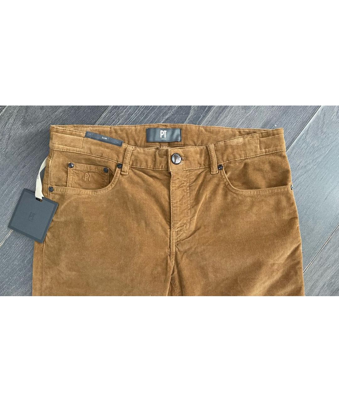 PT TORINO Коричневые бархатные повседневные брюки, фото 2