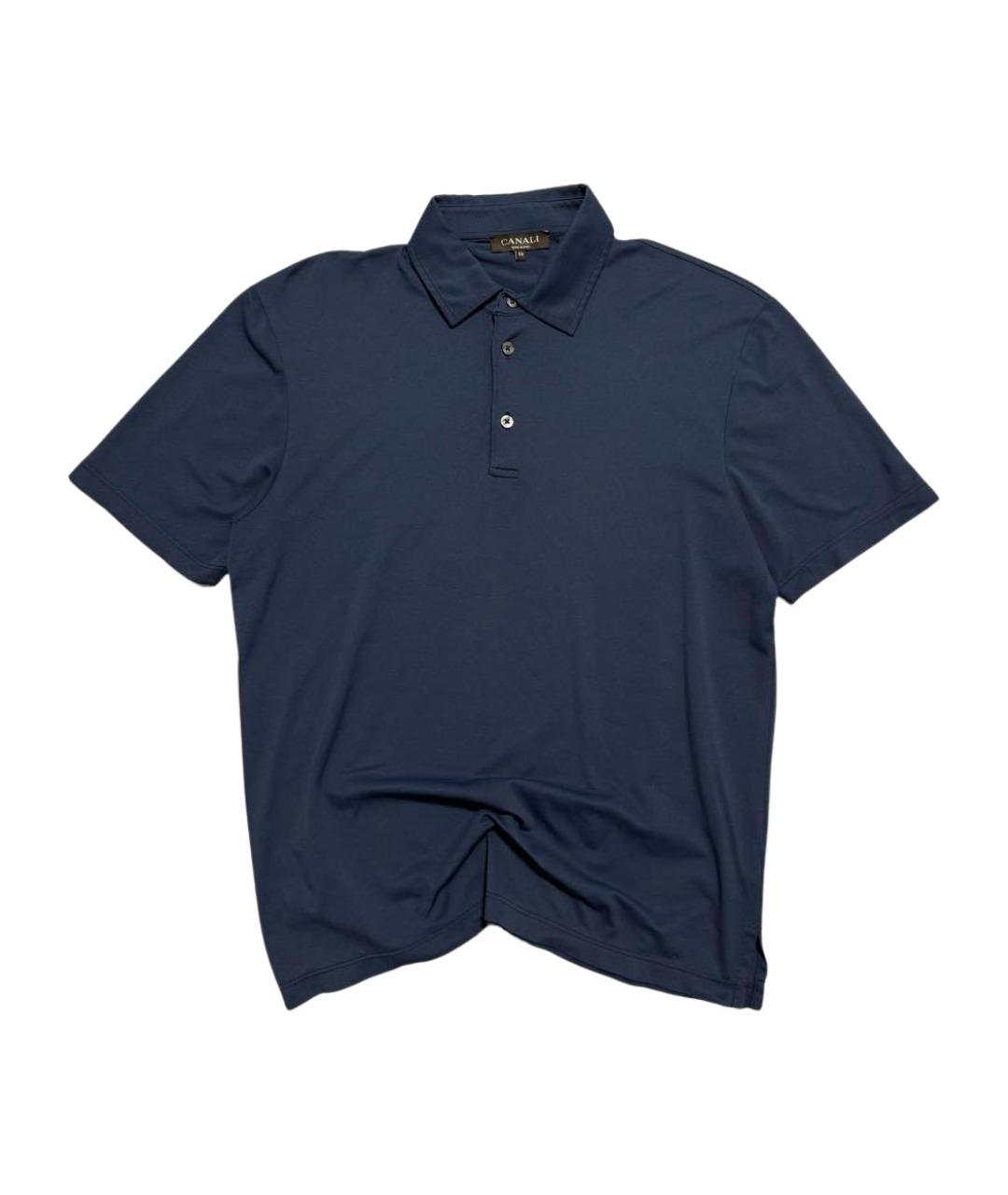 CANALI Темно-синее хлопковое поло с коротким рукавом, фото 1