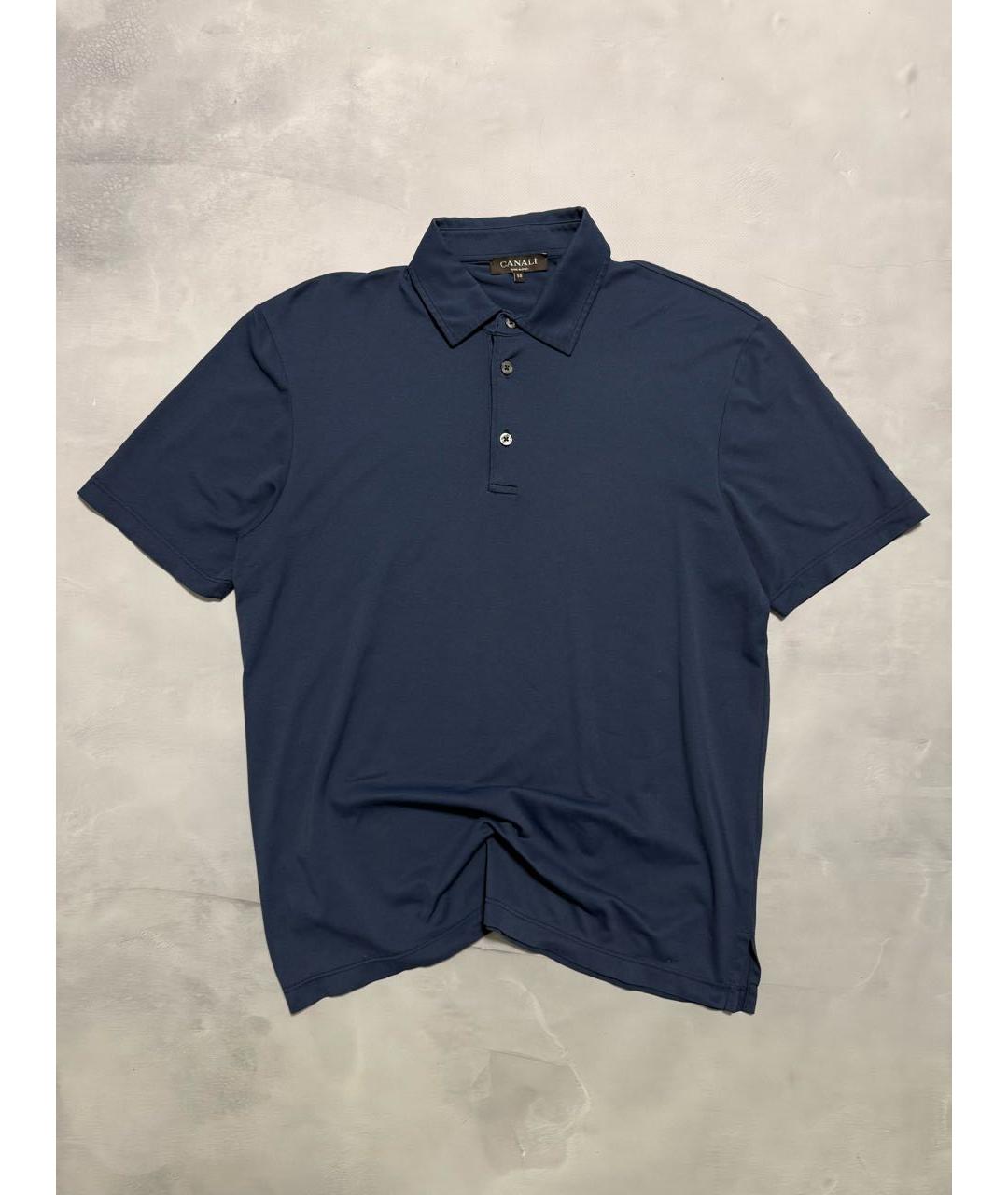 CANALI Темно-синее хлопковое поло с коротким рукавом, фото 5