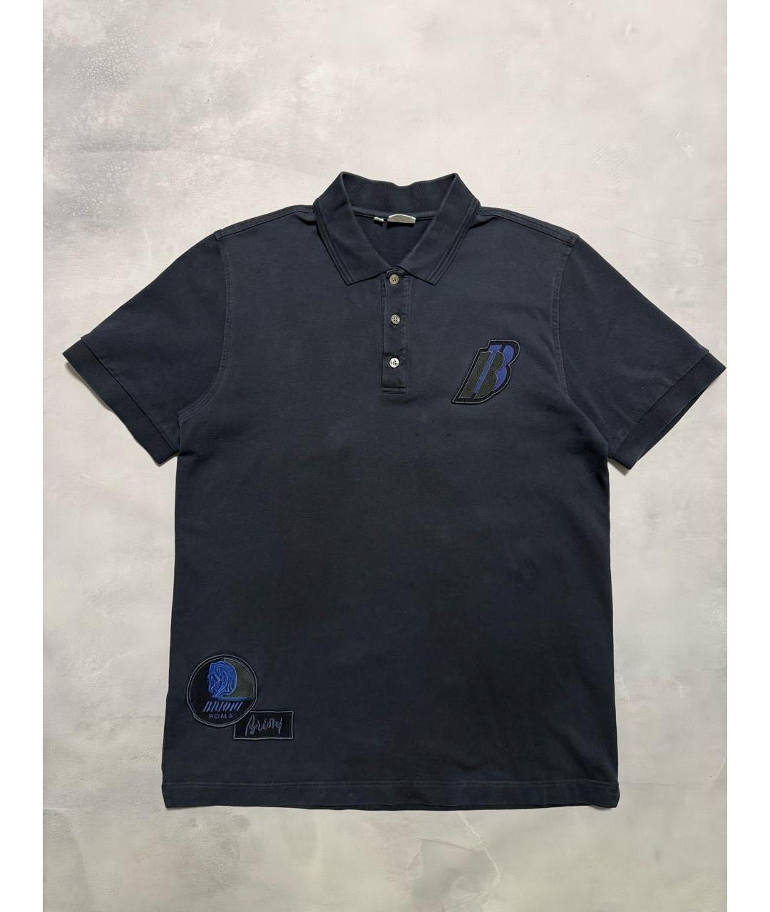 BRIONI Темно-синее хлопковое поло с коротким рукавом, фото 5
