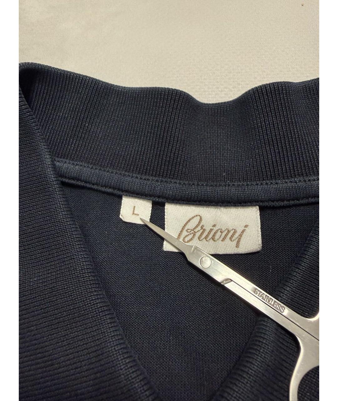 BRIONI Темно-синее хлопковое поло с коротким рукавом, фото 2