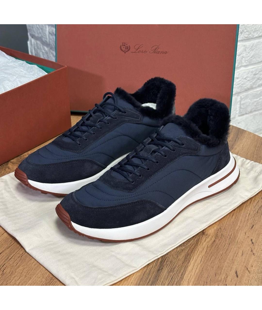 LORO PIANA Синие текстильные низкие кроссовки / кеды, фото 6