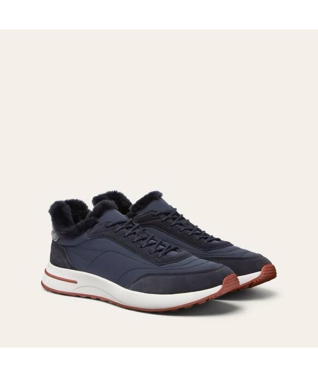 LORO PIANA Синие текстильные низкие кроссовки / кеды, фото 2