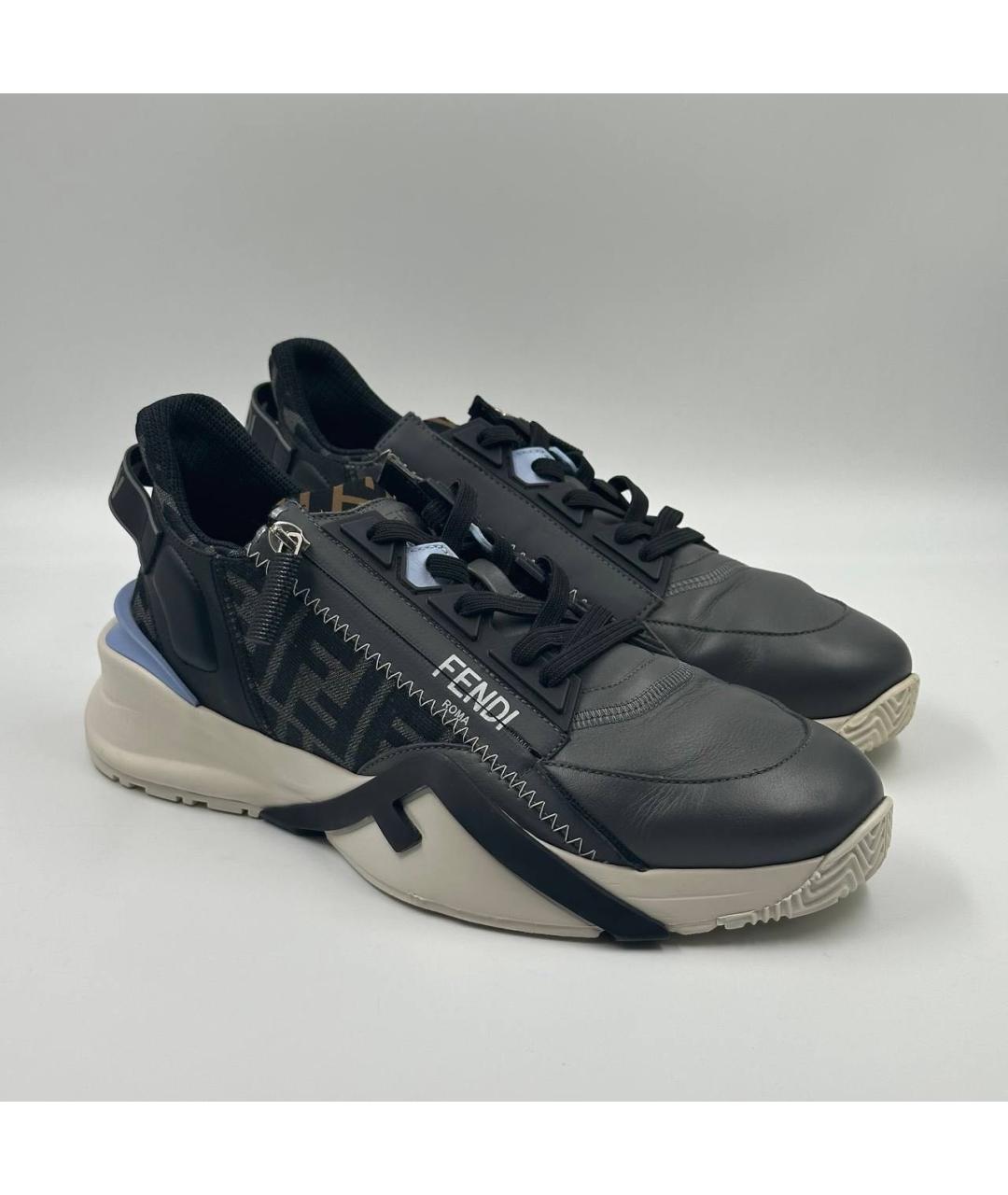 FENDI Черные кожаные низкие кроссовки / кеды, фото 2