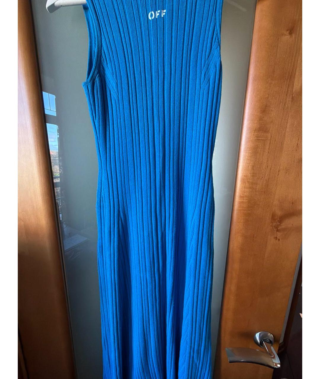 OFF-WHITE Синее вискозное повседневное платье, фото 4