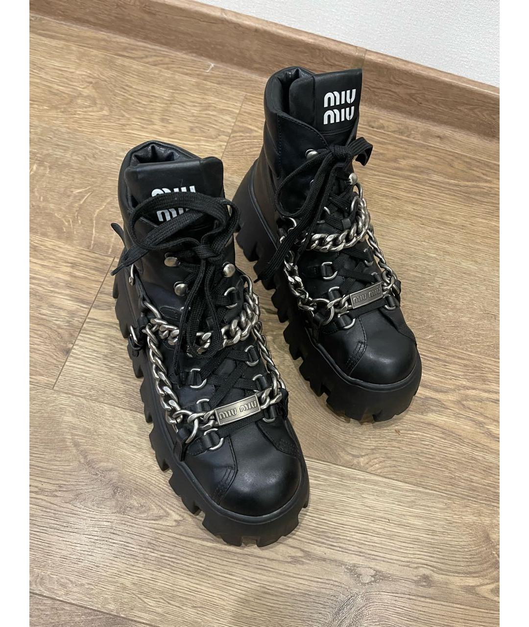 MIU MIU Черные кожаные ботинки, фото 7