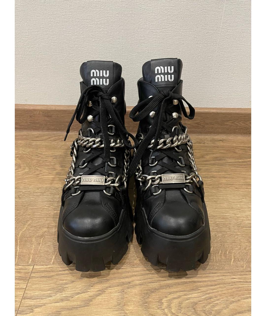 MIU MIU Черные кожаные ботинки, фото 4