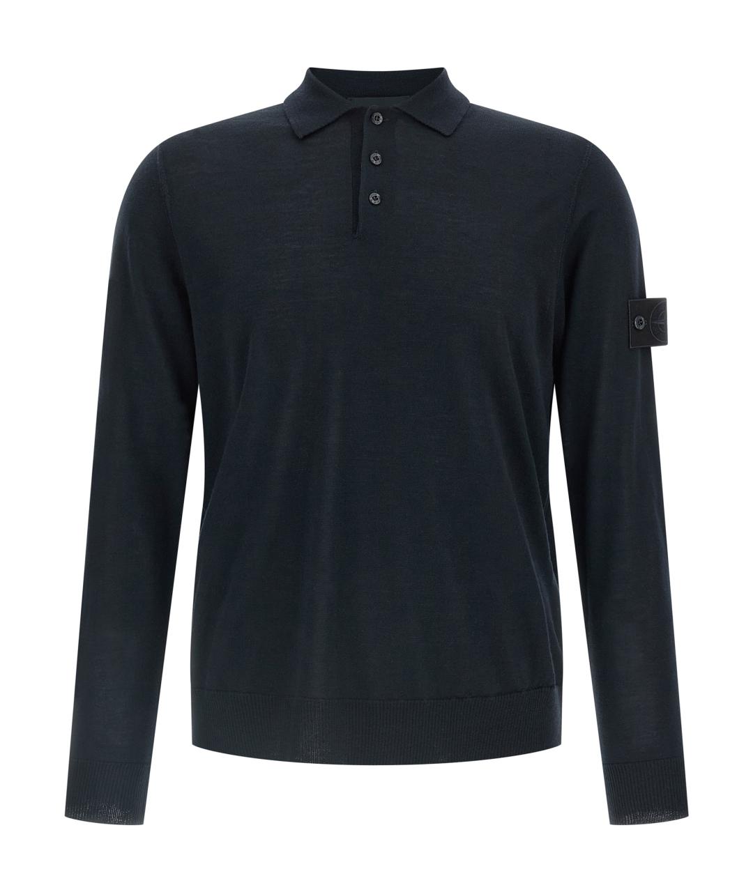 STONE ISLAND Синее вискозное поло с длинным рукавом, фото 1
