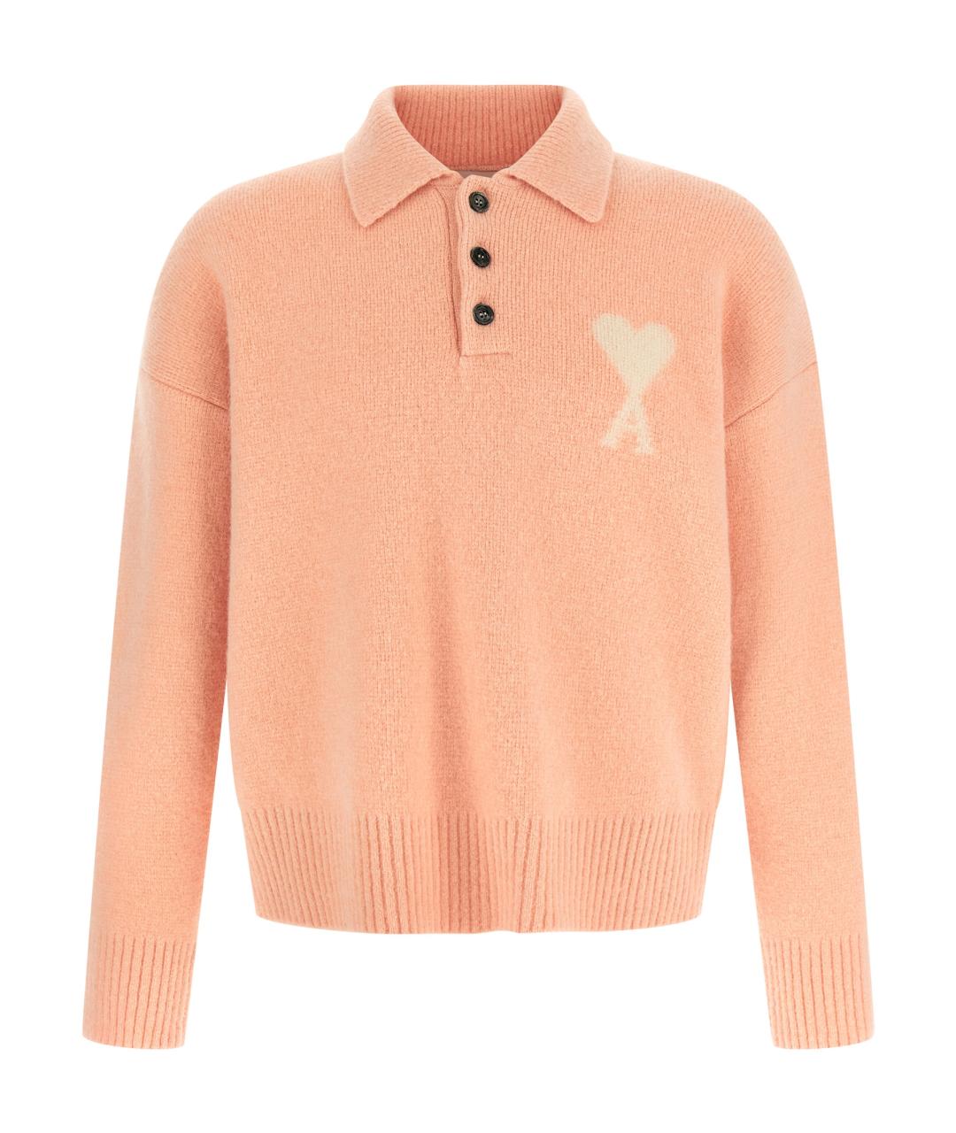 Ami Paris Розовое вискозное поло с длинным рукавом, фото 1