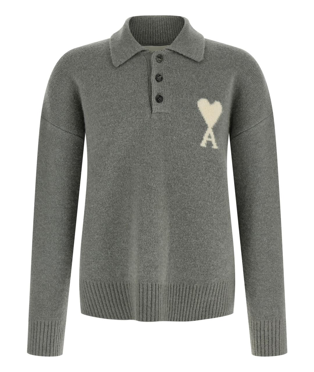 Ami Paris Серое вискозное поло с длинным рукавом, фото 1