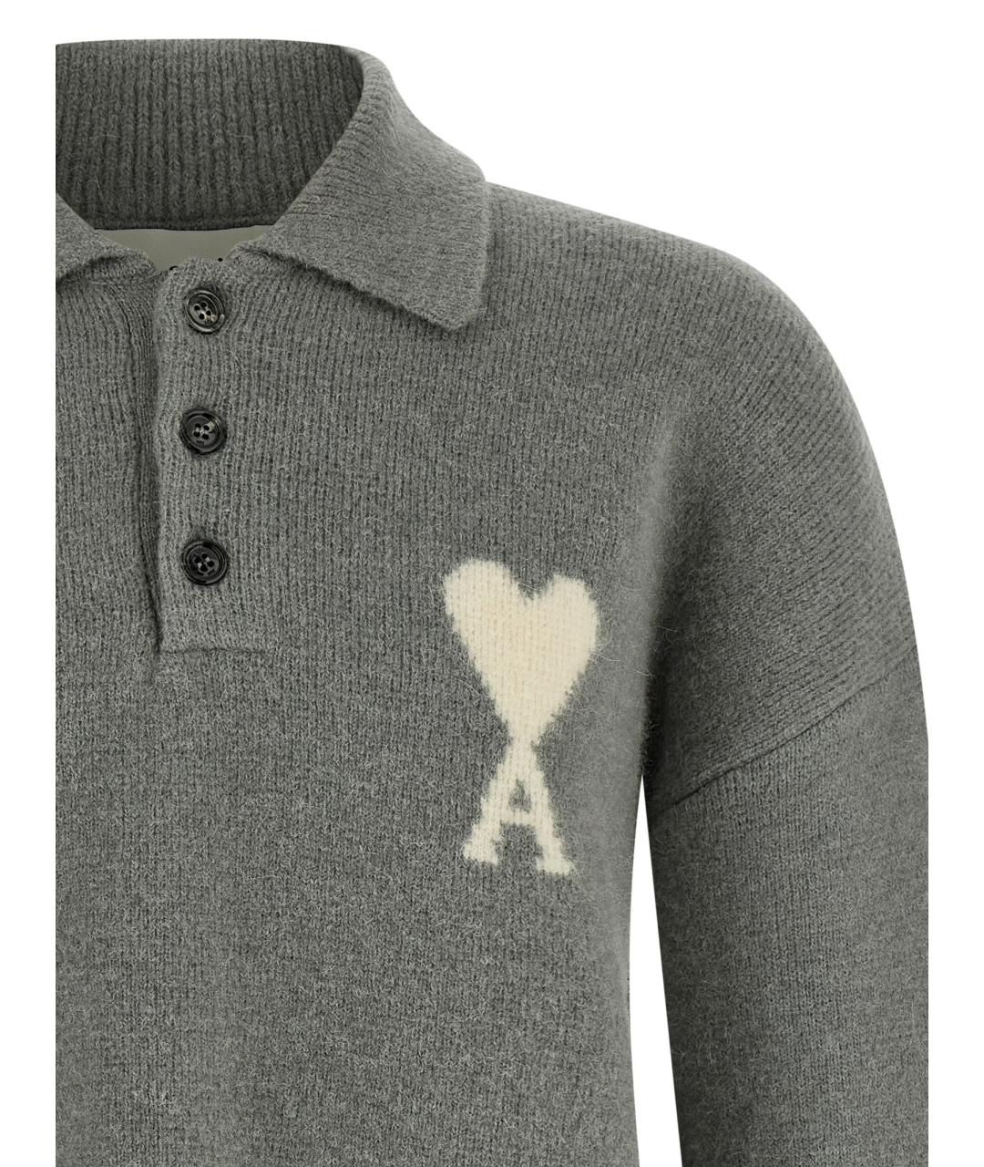 Ami Paris Серое вискозное поло с длинным рукавом, фото 3