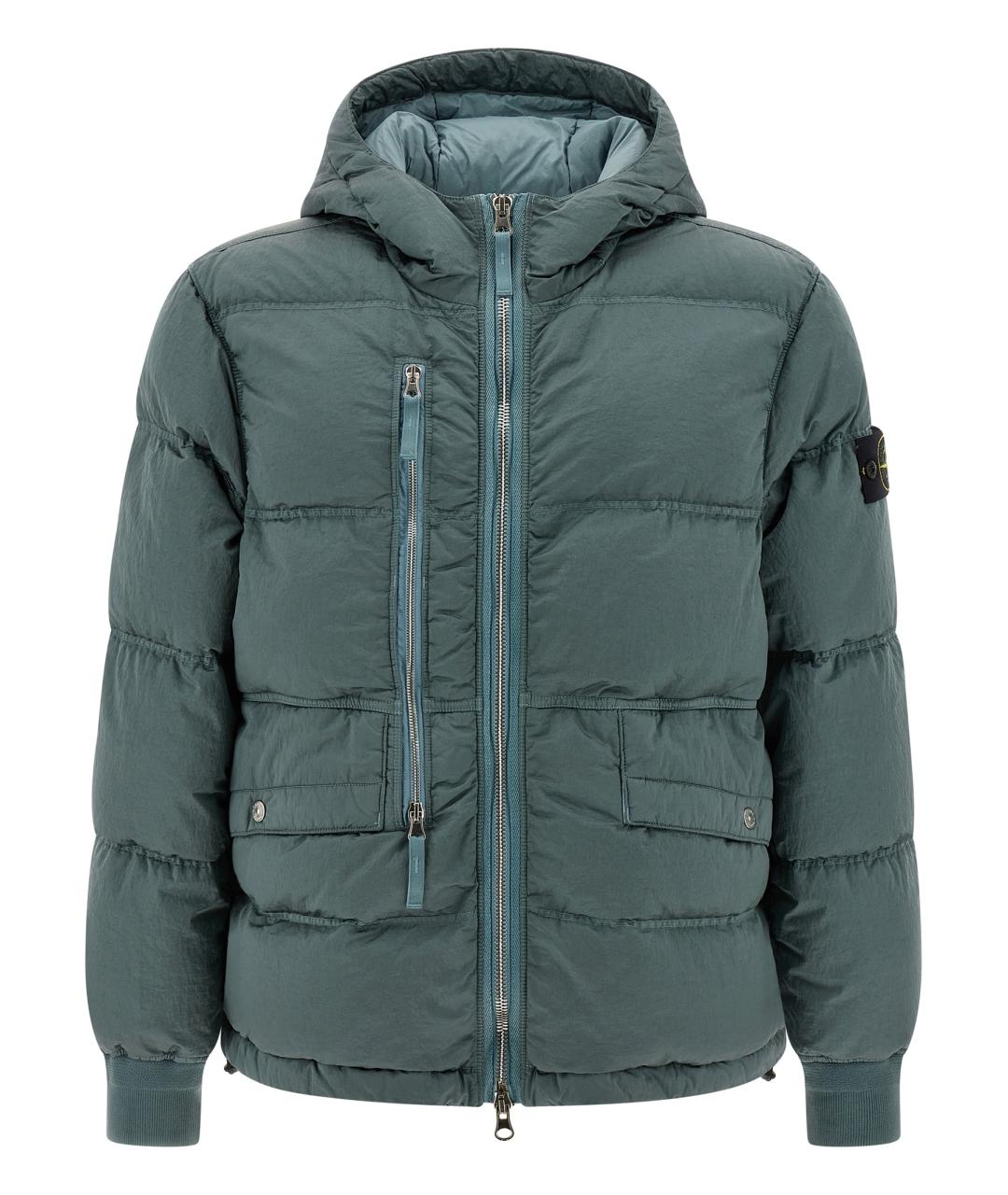 STONE ISLAND Зеленый полиамидовый пуховик, фото 1