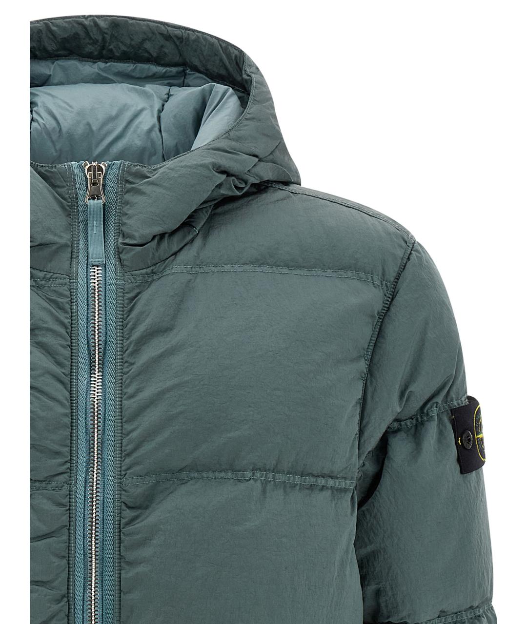 STONE ISLAND Зеленый полиамидовый пуховик, фото 3