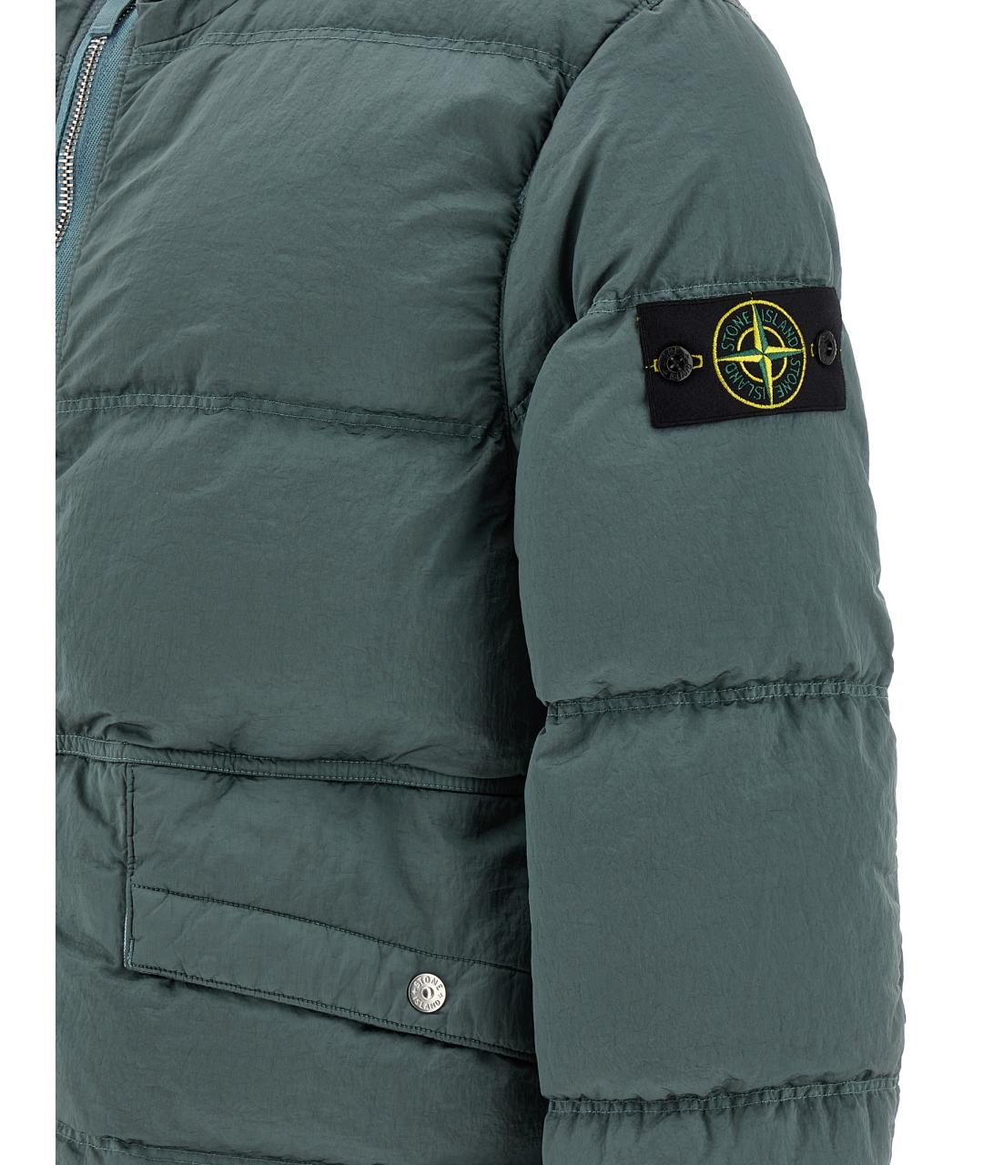 STONE ISLAND Зеленый полиамидовый пуховик, фото 4