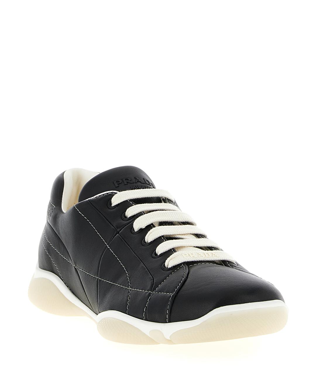 PRADA Черные кожаные низкие кроссовки / кеды, фото 2
