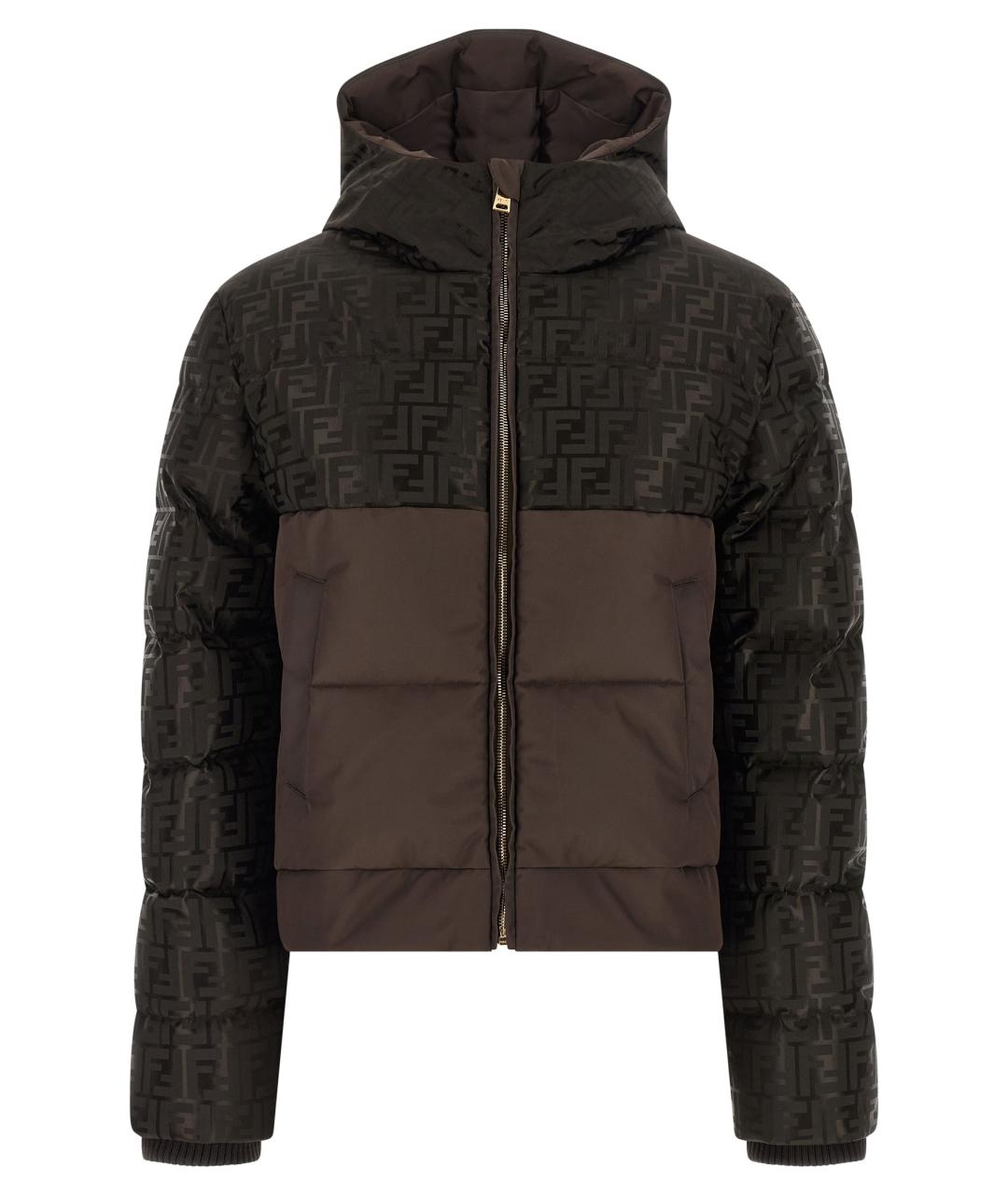 FENDI Коричневый полиамидовый пуховик, фото 1