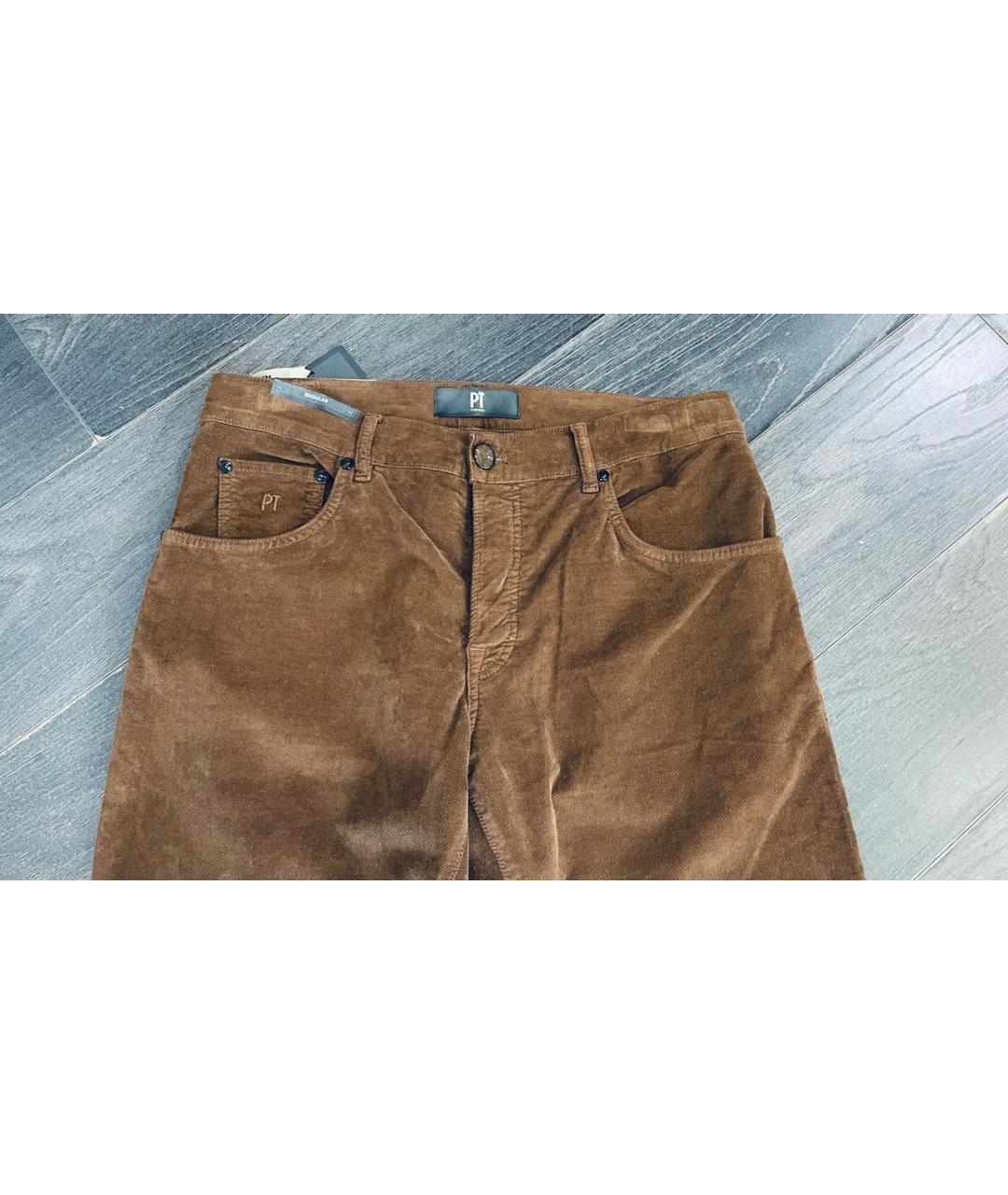 PT TORINO Коричневые бархатные повседневные брюки, фото 3