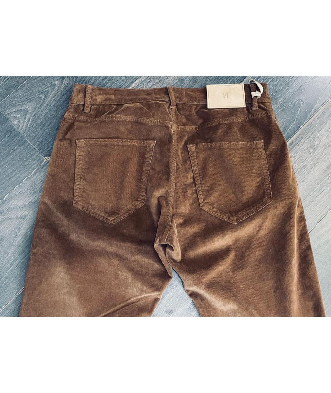 PT TORINO Коричневые бархатные повседневные брюки, фото 4