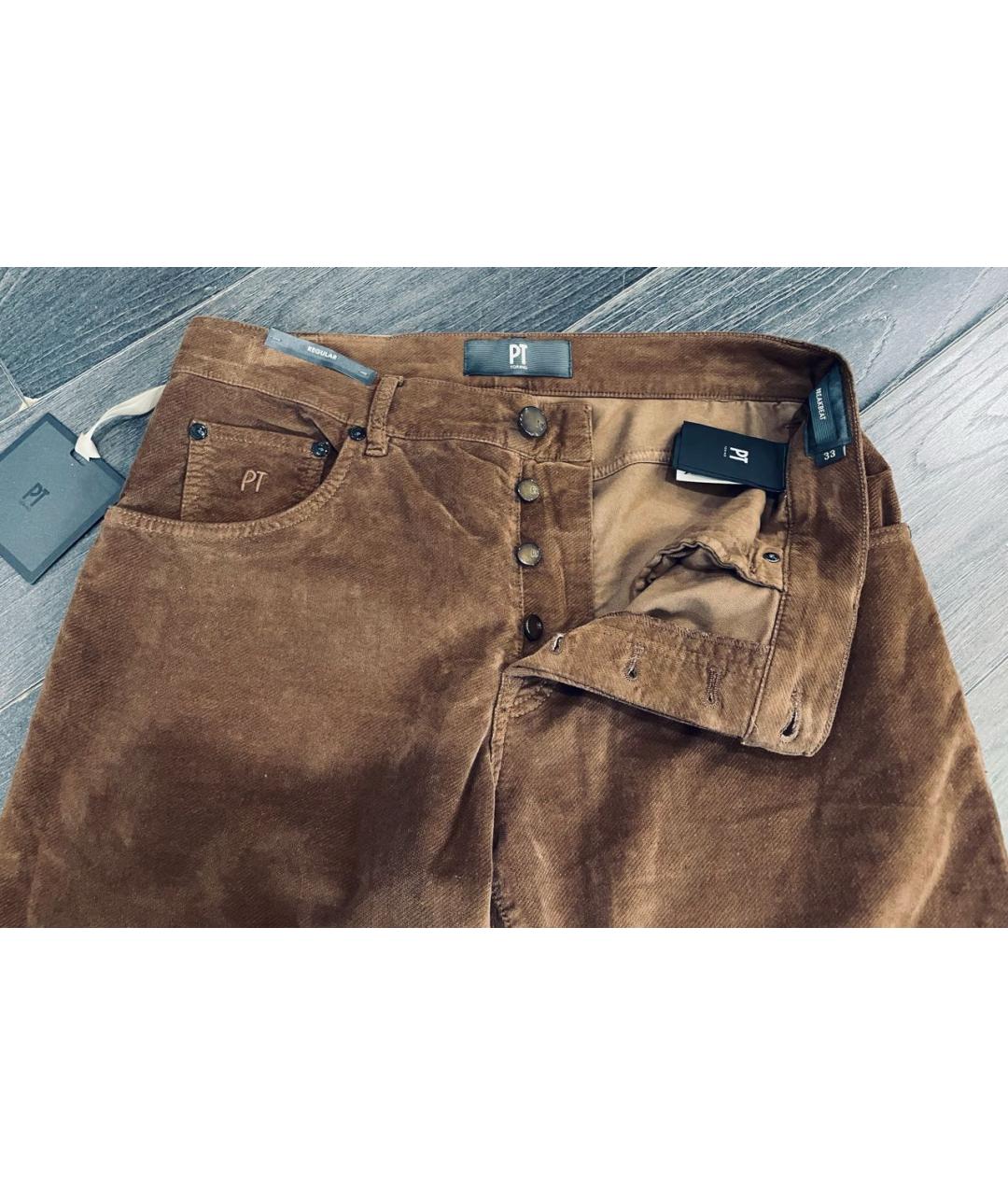PT TORINO Коричневые бархатные повседневные брюки, фото 6