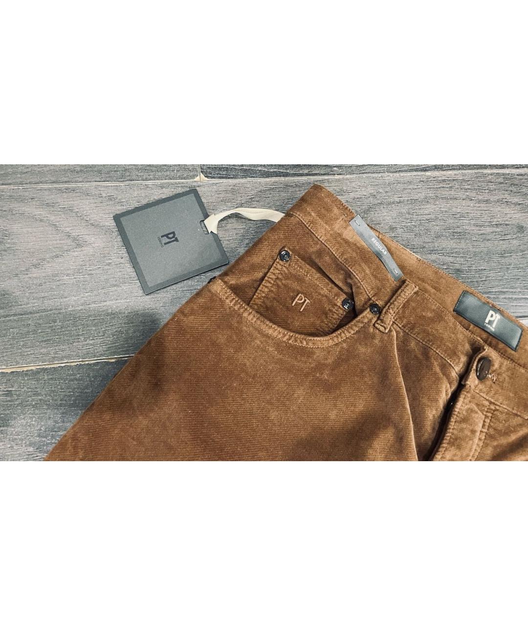 PT TORINO Коричневые бархатные повседневные брюки, фото 5