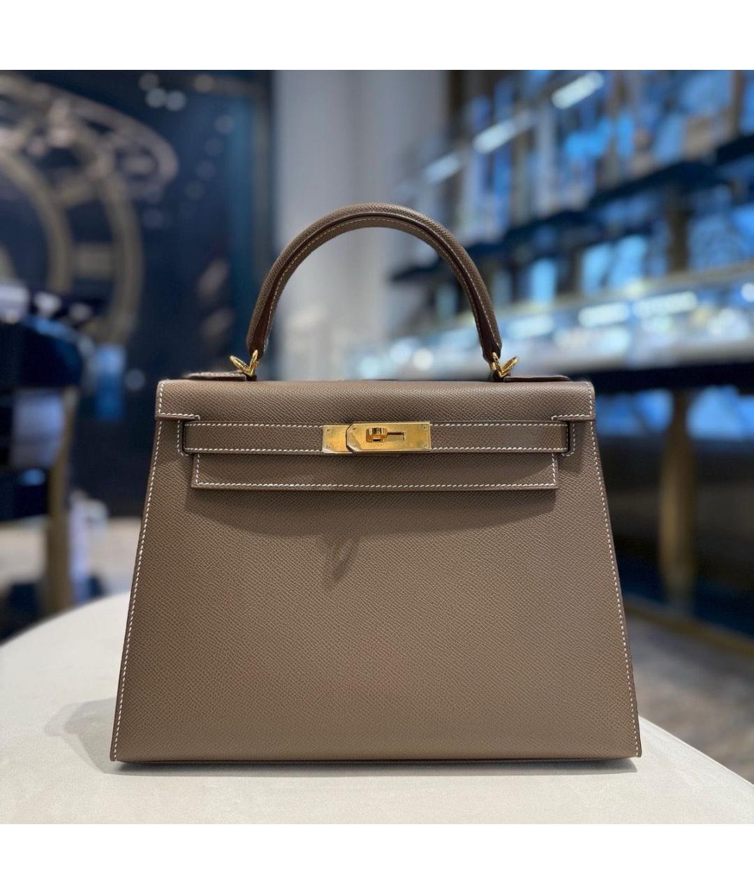 HERMES Коричневая кожаная сумка с короткими ручками, фото 3