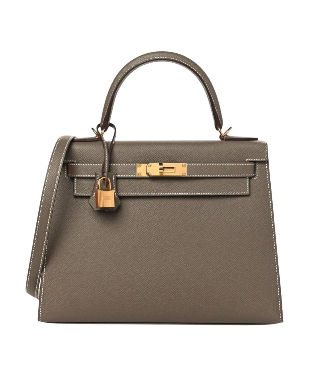 HERMES Коричневая кожаная сумка с короткими ручками, фото 1