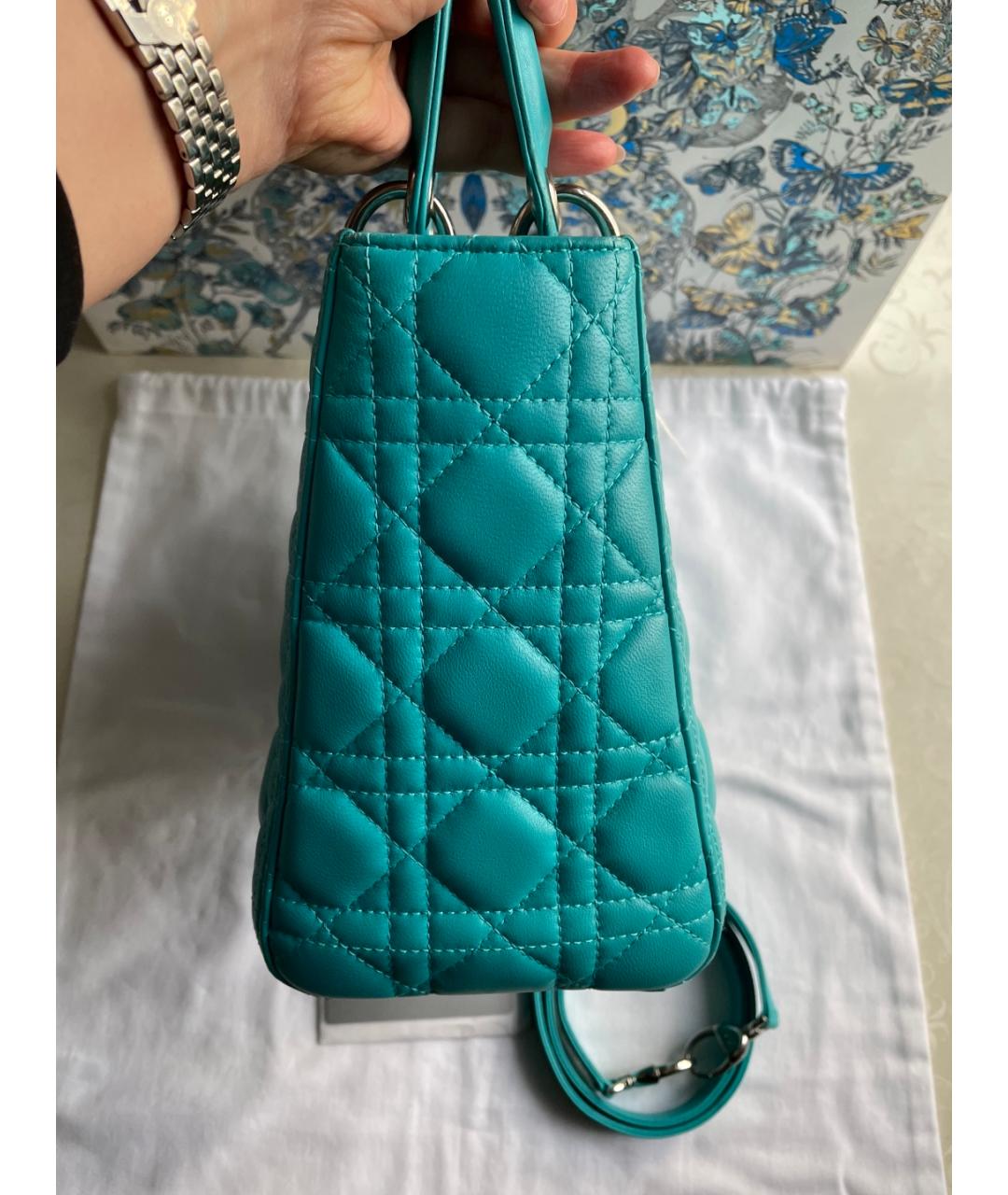 CHRISTIAN DIOR Зеленая кожаная сумка тоут, фото 5