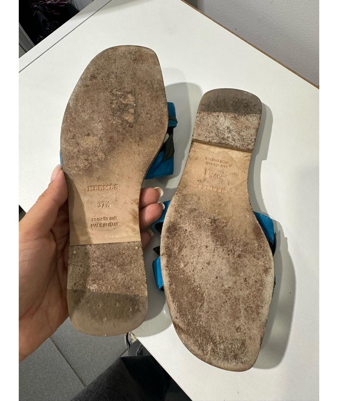 HERMES Голубые замшевые шлепанцы, фото 5