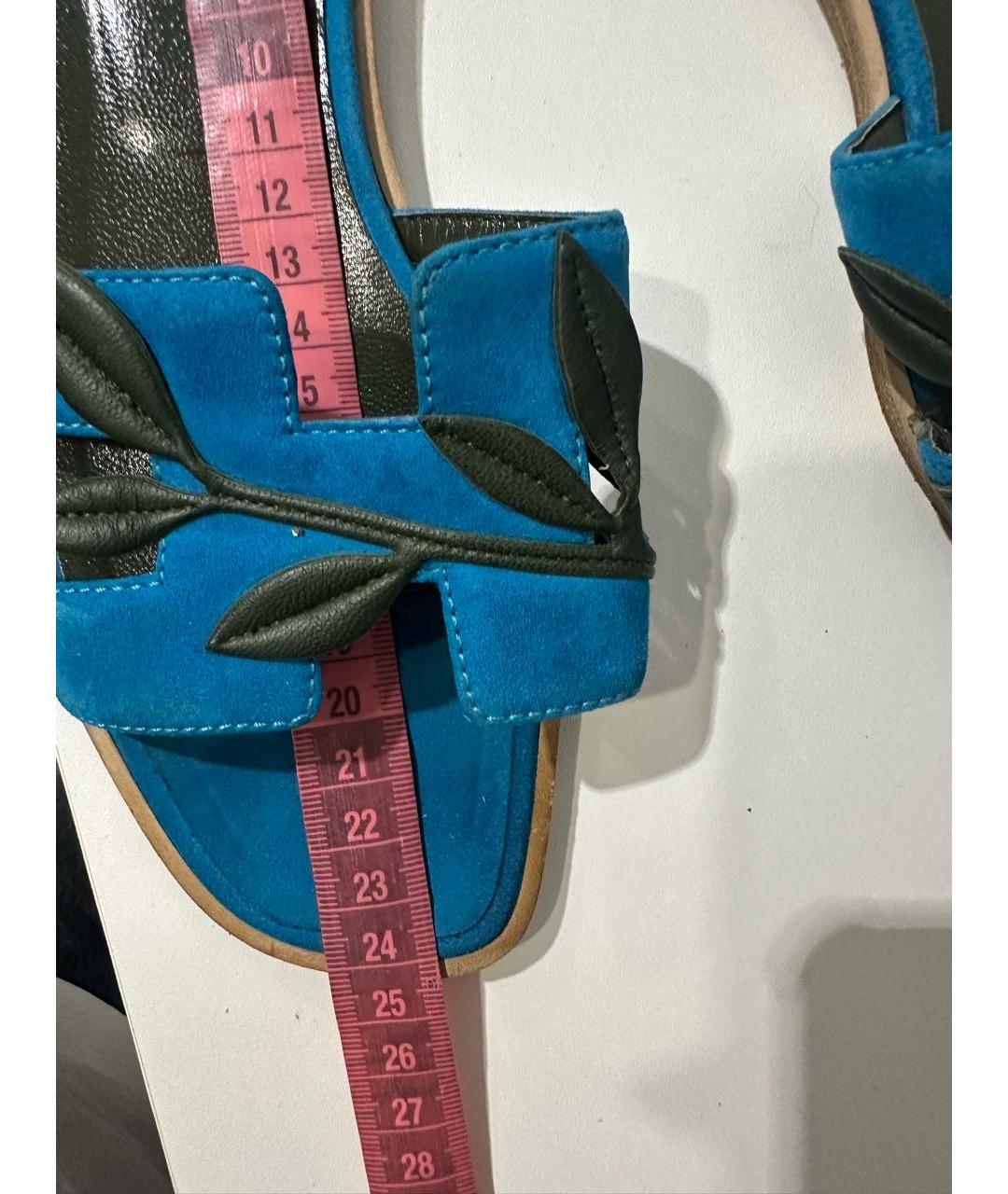 HERMES Голубые замшевые шлепанцы, фото 4