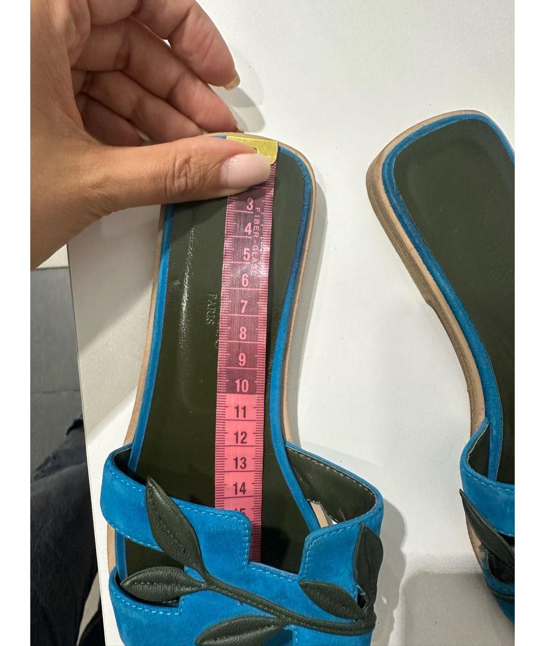 HERMES Голубые замшевые шлепанцы, фото 3