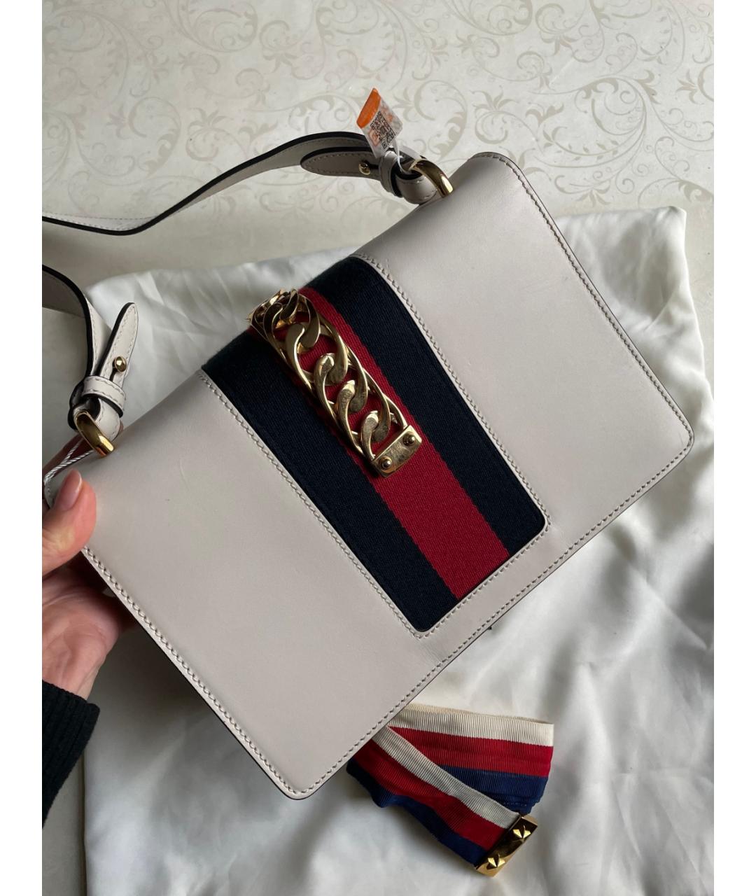 GUCCI Белая кожаная сумка через плечо, фото 3